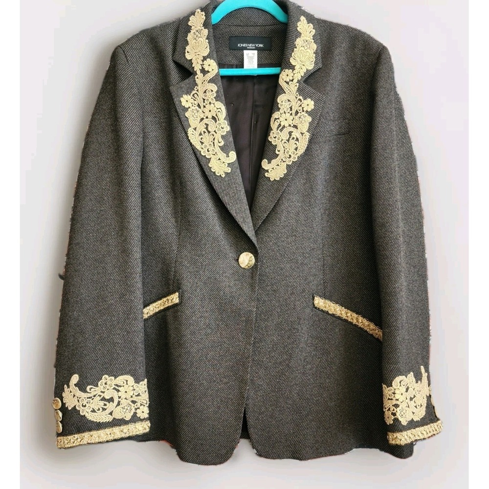 Jones New York Blazer Women's‎ 16W Brown Tweed Custom Jacket Old Money Heritage
